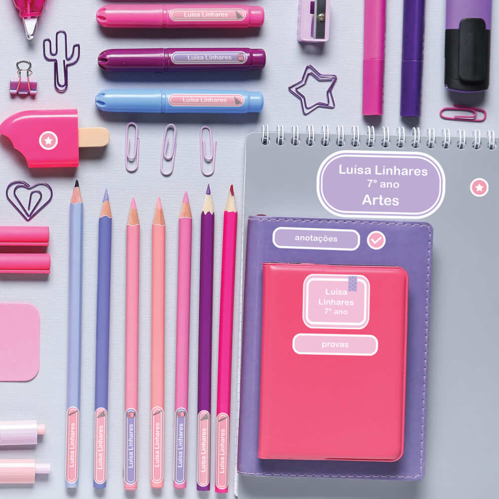 Etiqueta Escolar Personalizada com Matérias Rosa Kit Tag - Imagem 3