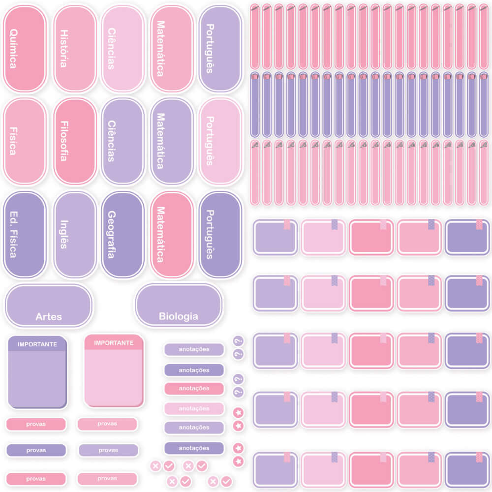 Etiqueta Escolar Personalizada com Matérias Rosa Kit Tag - Imagem 5