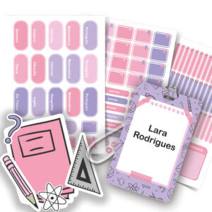 Etiqueta Escolar Personalizada com Matérias Rosa Kit Tag