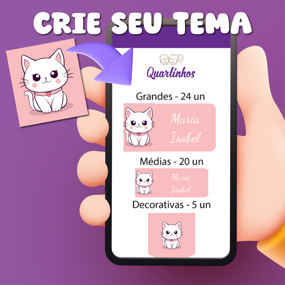 Etiqueta Escolar Personalizada Crie seu Tema com 2 Tags para Mochila