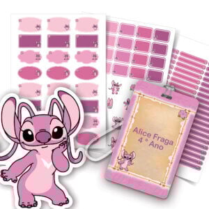 Etiqueta Escolar do Stitch Rosa Personalizada Mochila Tag Menina