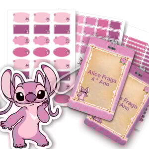 Etiqueta Escolar do Stitch Rosa Personalizada 2 Tags Menina
