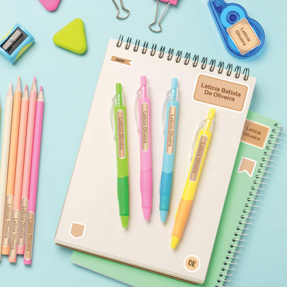 Etiqueta Escolar Bege Personalizada Kit com tag Mochila - Imagem 3