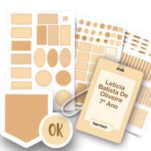 Etiqueta Escolar Bege Personalizada Kit com tag Mochila