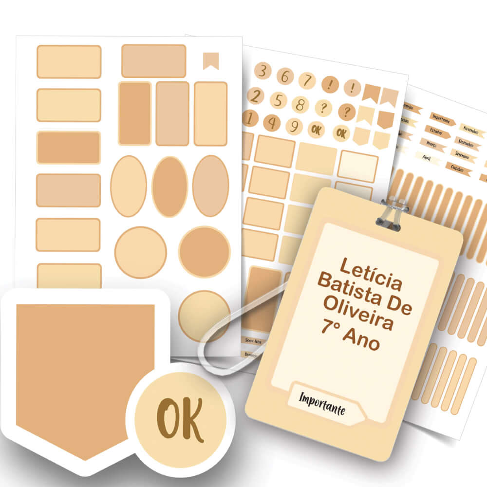 Etiqueta Escolar Bege Personalizada Kit com tag Mochila