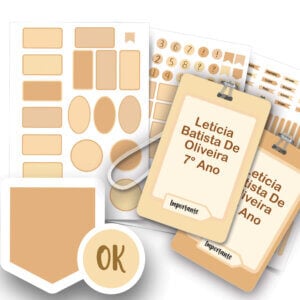 Etiqueta Escolar Bege Personalizada com nome e 2 tags Mochila