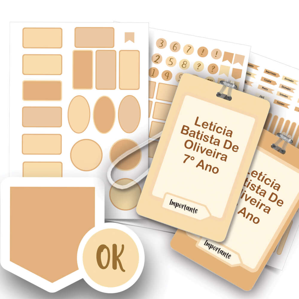 Etiqueta Escolar Bege Personalizada com nome e 2 tags Mochila