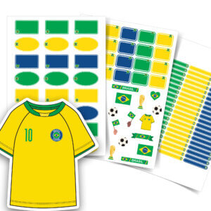 Etiqueta Escolar Personalizada Copa do Mundo Bandeira Brasil Kit Jumbo