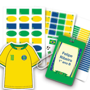 Etiqueta Escolar Personalizada Copa do Mundo Brasil Bandeira Tag Mochila
