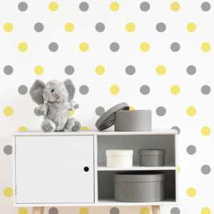Adesivo de Bolinhas Cores Neutras Amarelo Cinza Infantil 80un
