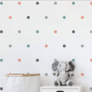 Adesivo de Parede Bolinhas Coloridas Cinza Coral Verde 80un