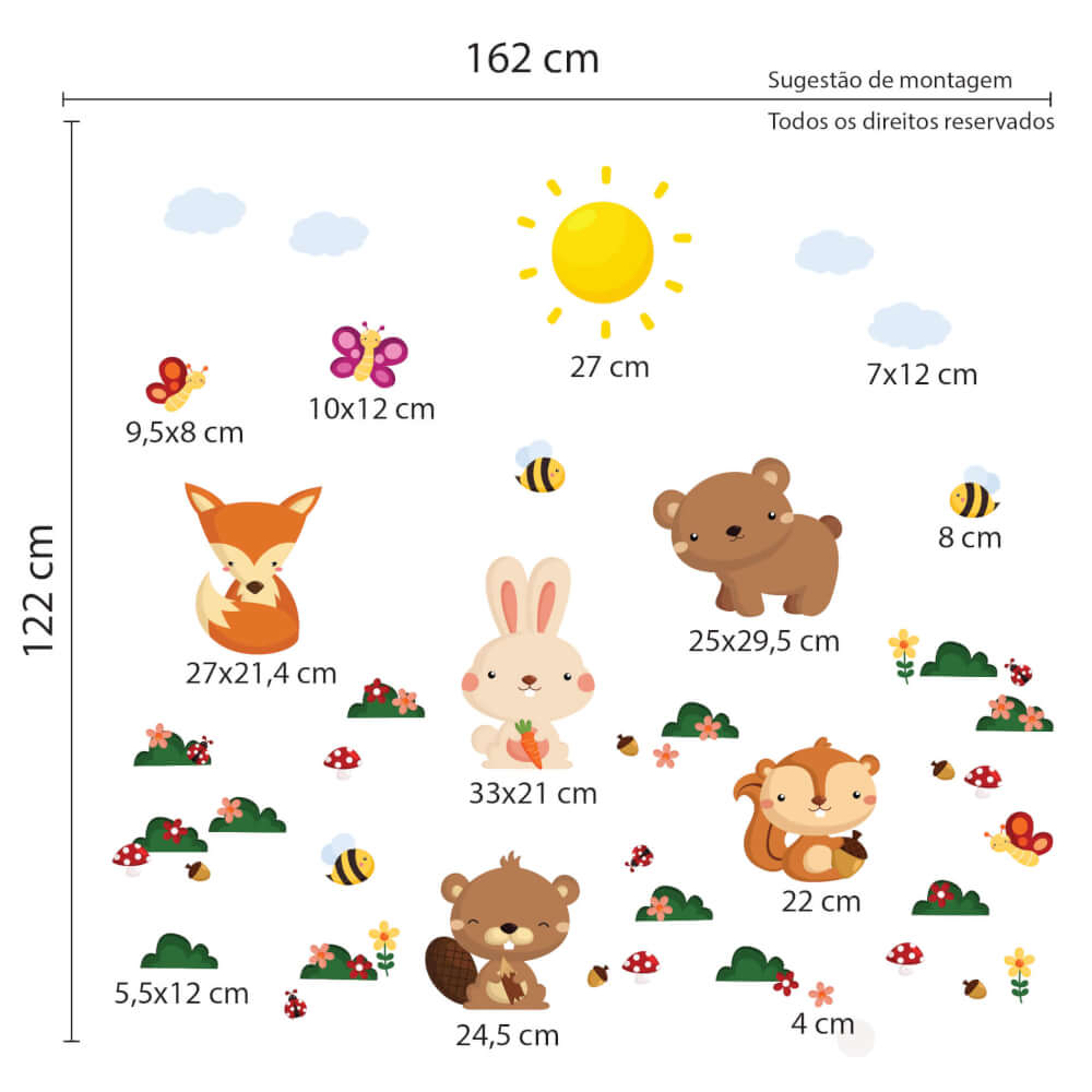 Adesivo de Parede Infantil Animais Floresta Bebê Quarto - Imagem 3