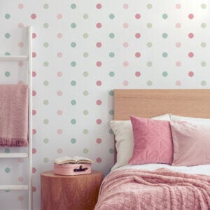 Adesivo de Parede Bolinhas Menina Tons de Rosa e Verde 80un