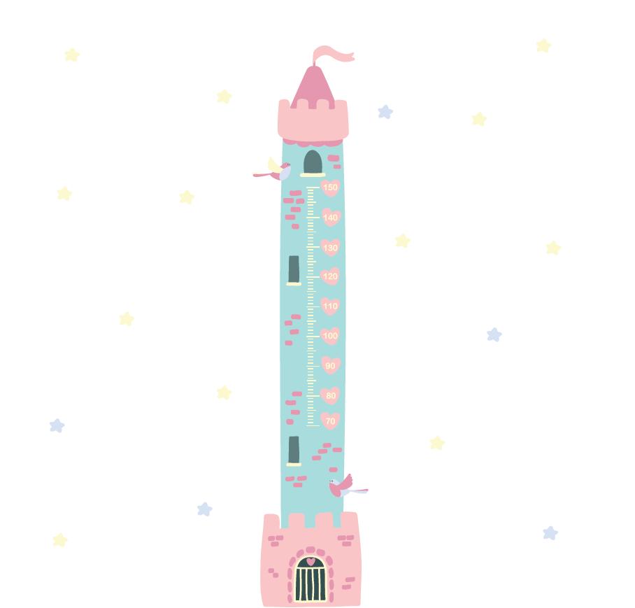 Adesivo de Princesas Régua de Crescimento Torre Tons Pasteis