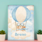 Quadro Infantil Ursinhos e Balões Personalizado Azul 20x30cm