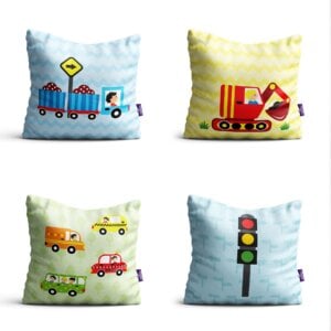 Almofada Infantil Menino Carros na Cidade Kit 4un 35x35cm