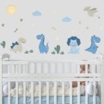 Adesivo de Parede Infantil Dinossauros Jurassic Baby Azul