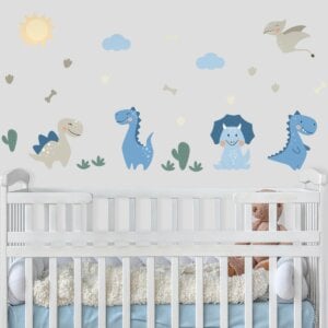 Adesivo de Parede Infantil Dinossauros Jurassic Baby Azul