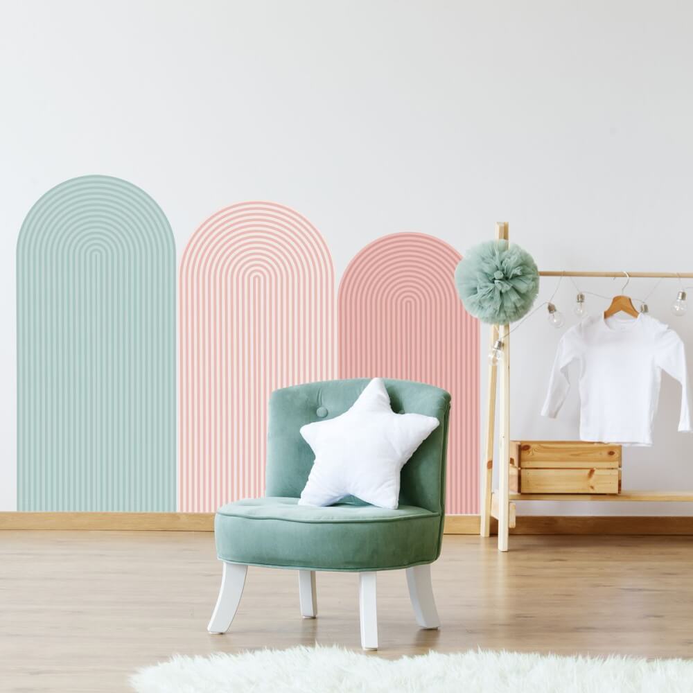 Adesivo De Parede Arco com Listras Verde e Rosa