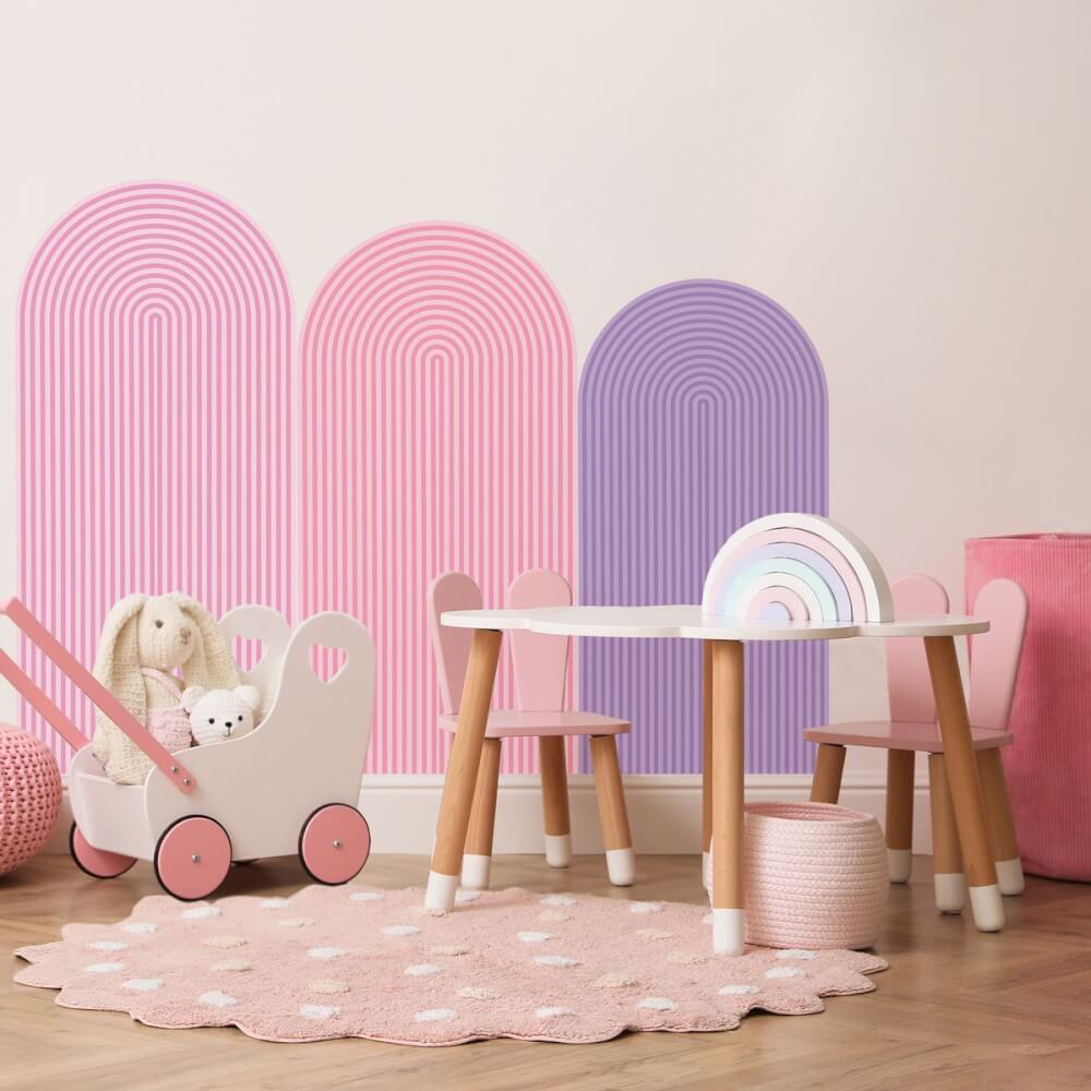 Adesivo de Parede de Arco com Listras Tons de Rosa e Roxo