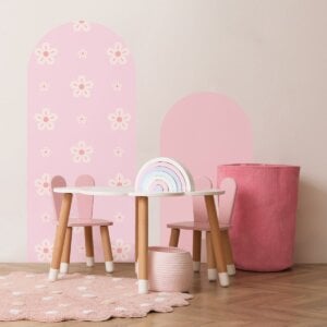 Adesivo de Parede de Arco com Flores Tons de Rosa
