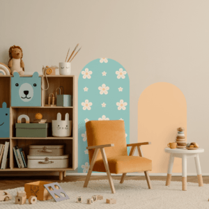 Adesivo de Parede de Arco com Flores Tons Laranja e Azul