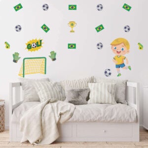 Adesivo de Parede Infantil Jogador de Futebol Loiro Copa do mundo
