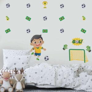 Adesivo de Parede Infantil Jogador de Futebol Moreno Copa do mundo