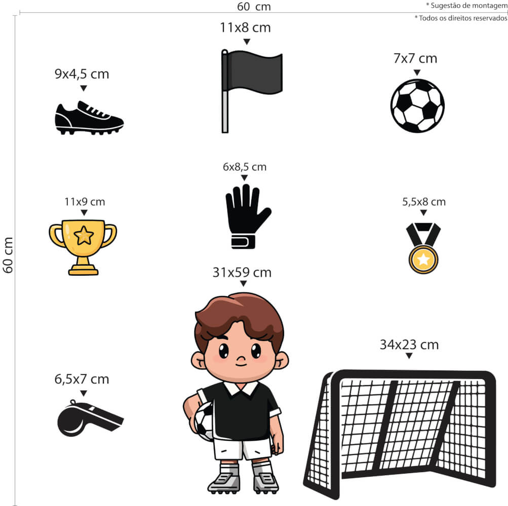 Adesivo de Parede Futebol Menino Bola Quarto Infantil - Imagem 3