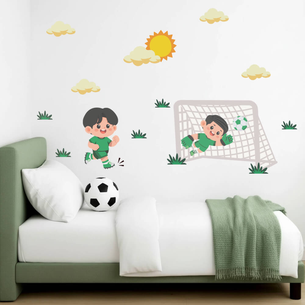 Adesivo de Parede Futebol Infantil Jogador Gol Quarto