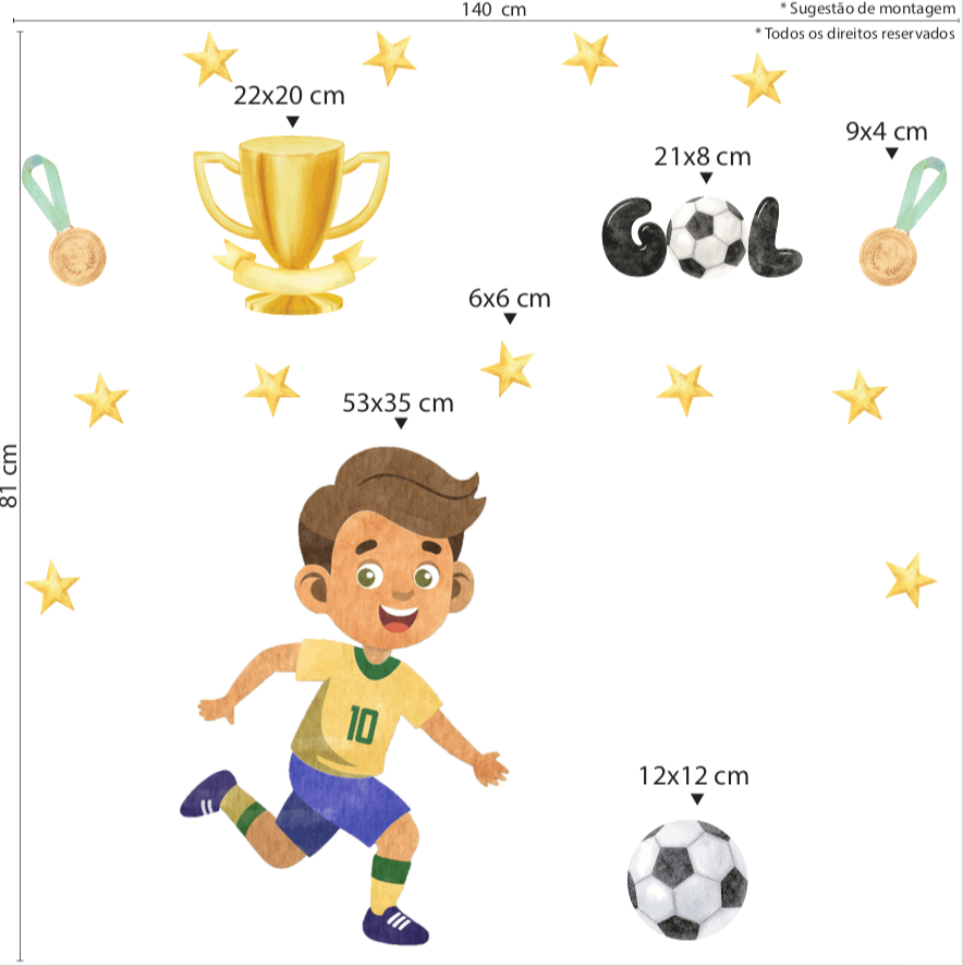Adesivo de Parede Infantil Jogador Futebol Quarto Menino - Imagem 2