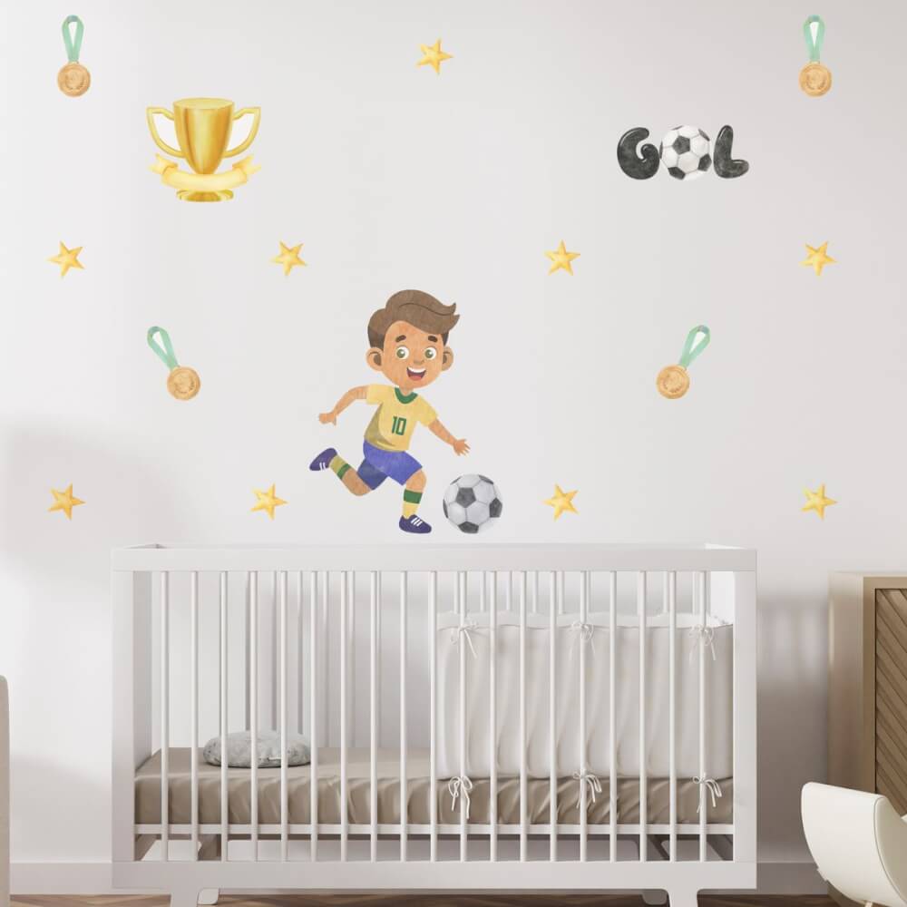 Adesivo de Parede Infantil Jogador Futebol Quarto Menino