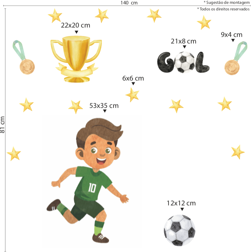 Adesivo de Parede Infantil Futebol Jogador Camisa 10 Quarto menino - Imagem 3