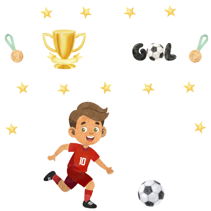 Adesivo de Parede Infantil Jogador Uniforme Vermelho Troféu - Imagem 3