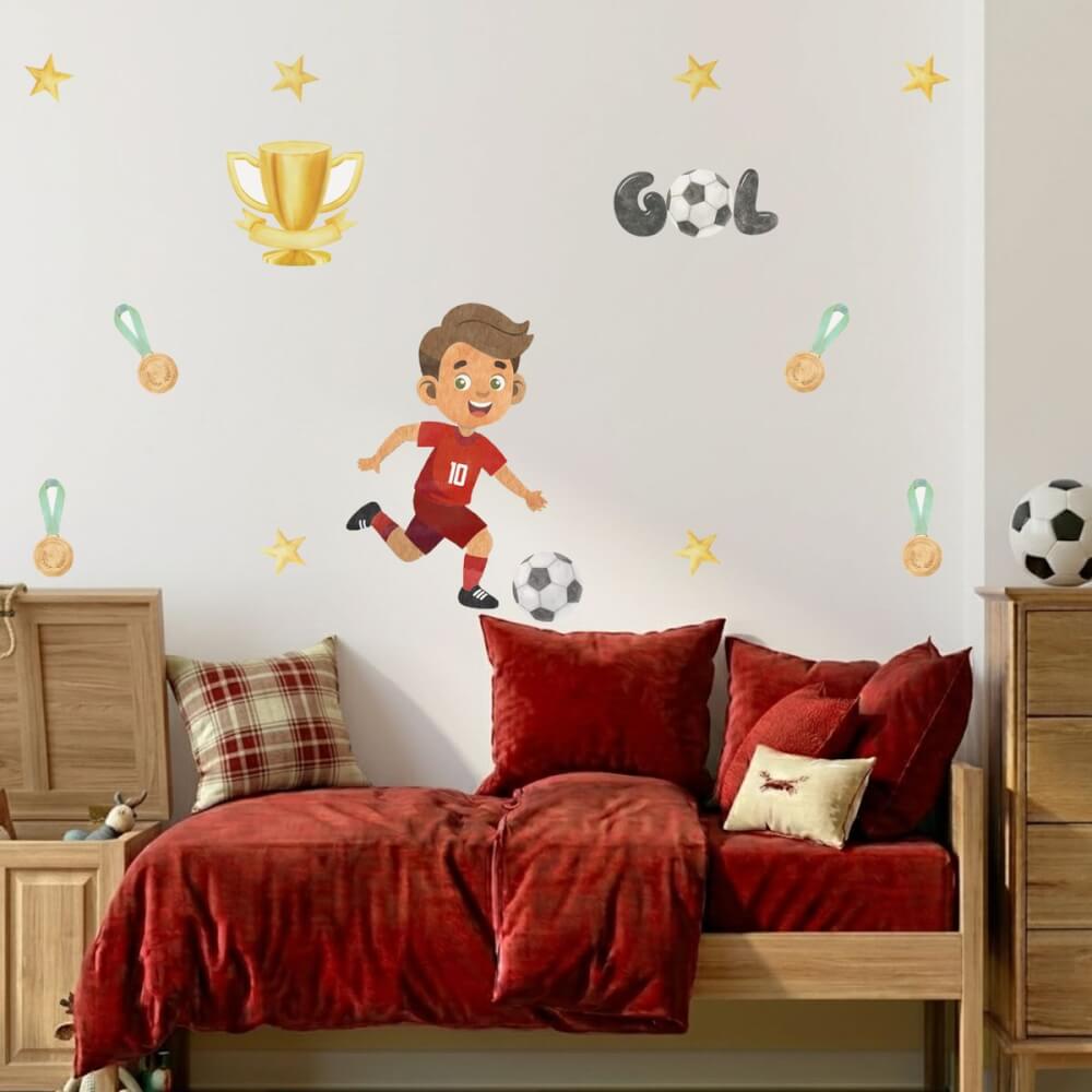 Adesivo de Parede Infantil Jogador Uniforme Vermelho Troféu