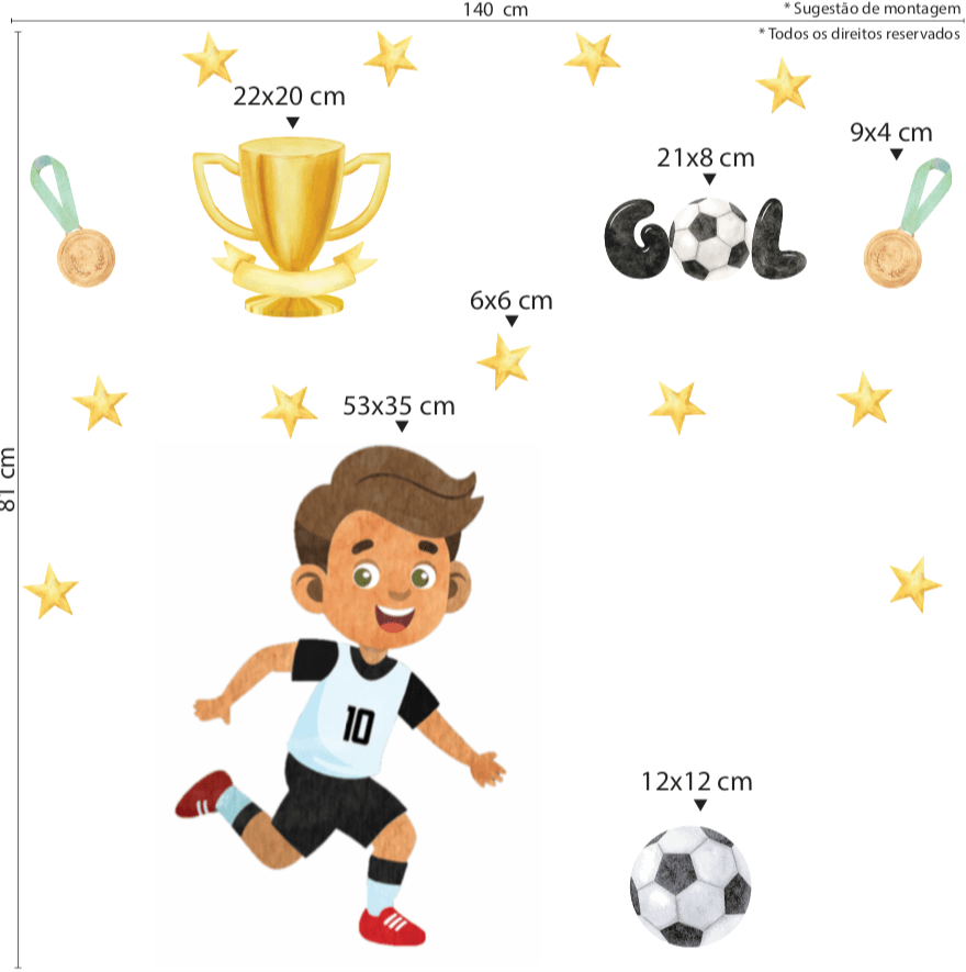 Adesivo de Parede Infantil Futebol Gol Quarto Menino - Imagem 2