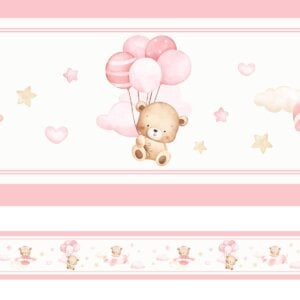 Adesivo Faixa Infantil Ursinhos Rosa Quarto de Menina 3mx15cm