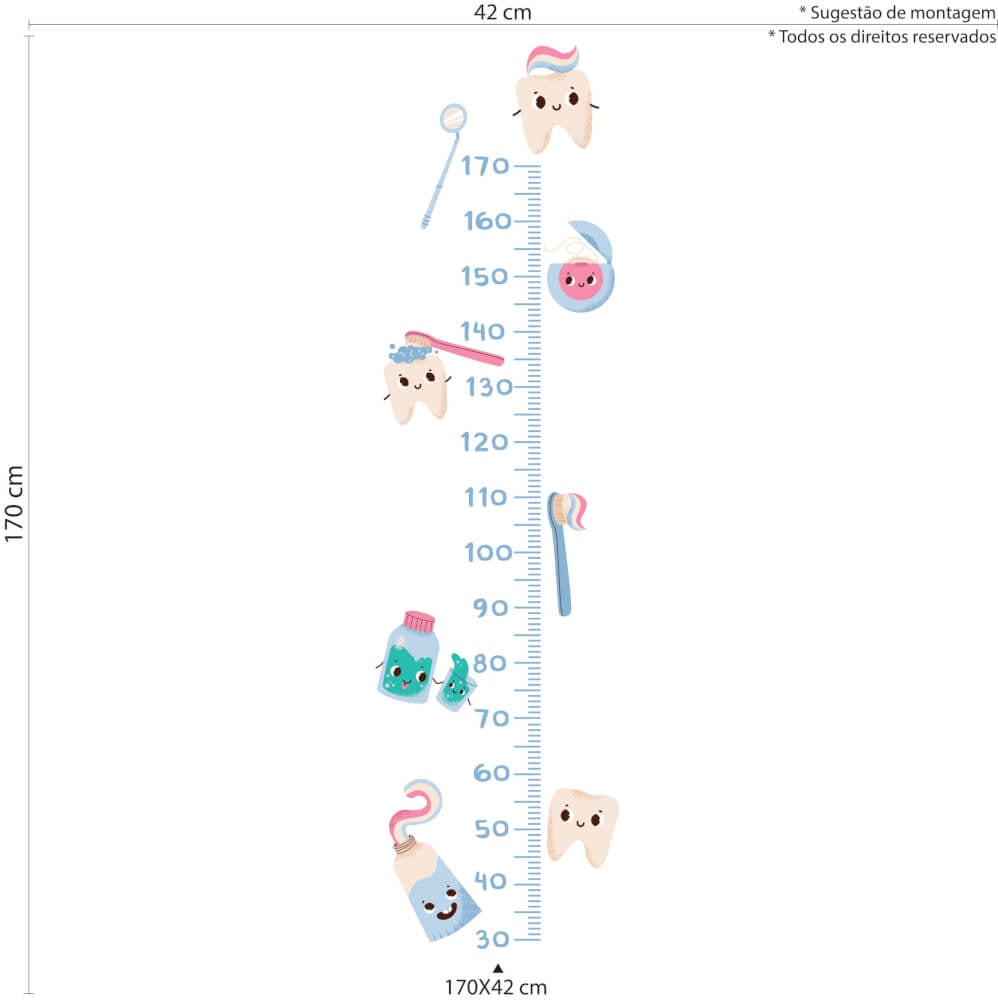 Adesivo de Parede Infantil Medidor de Altura Dentes - Imagem 2