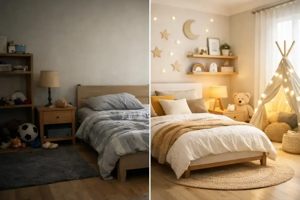 Antes e depois quarto infantil sem reforma