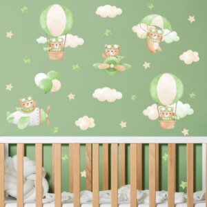 Adesivo de Parede Infantil Ursinhos e Balões Verde