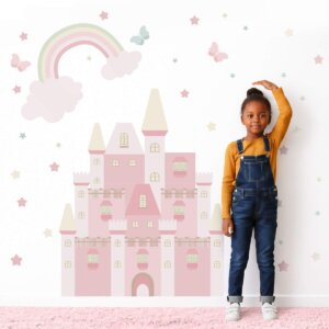 Adesivo de Parede Menina Castelo Encantado Tons de Rosa 190cm X 250cm