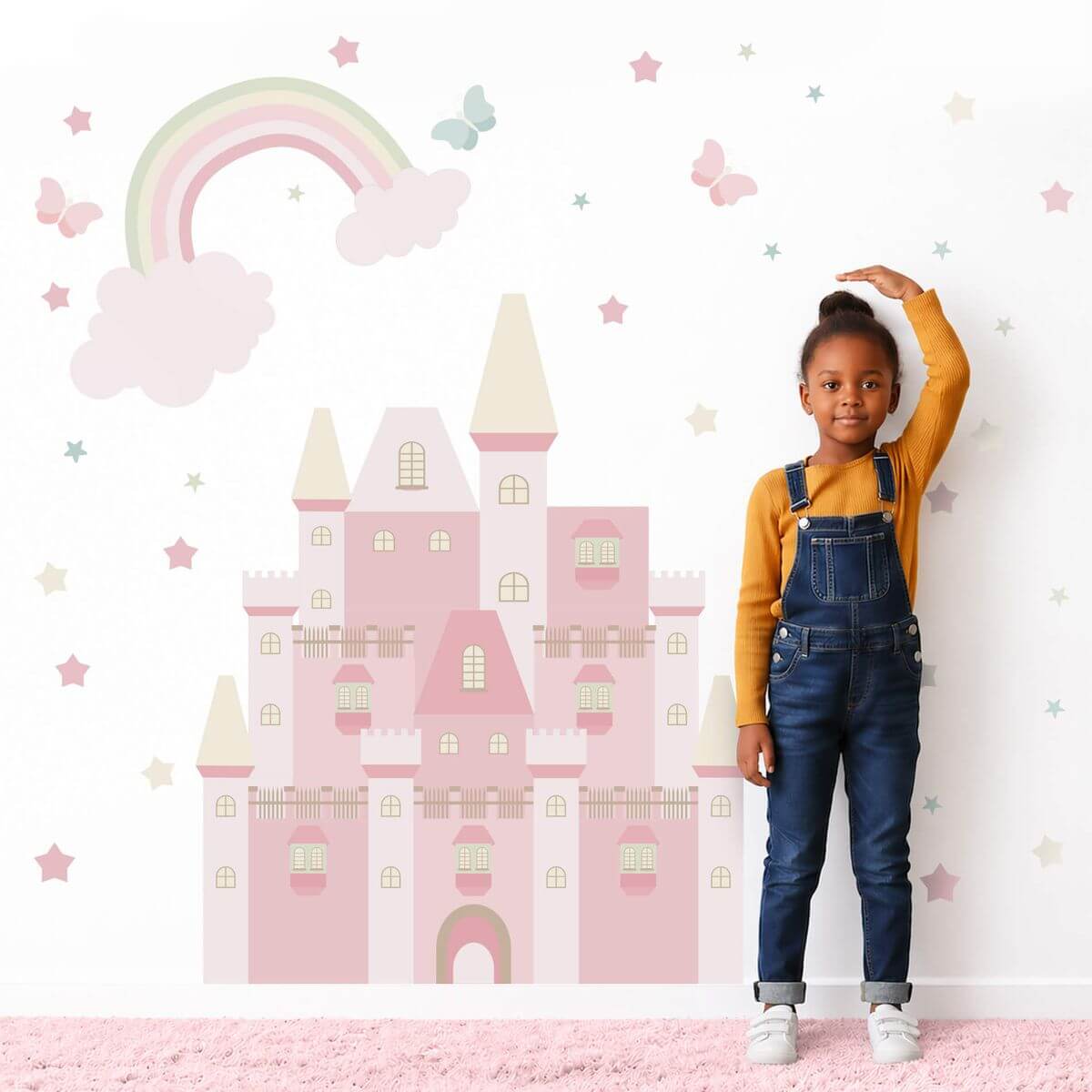Adesivo de Parede Menina Castelo Encantado Tons de Rosa 190cm X 250cm