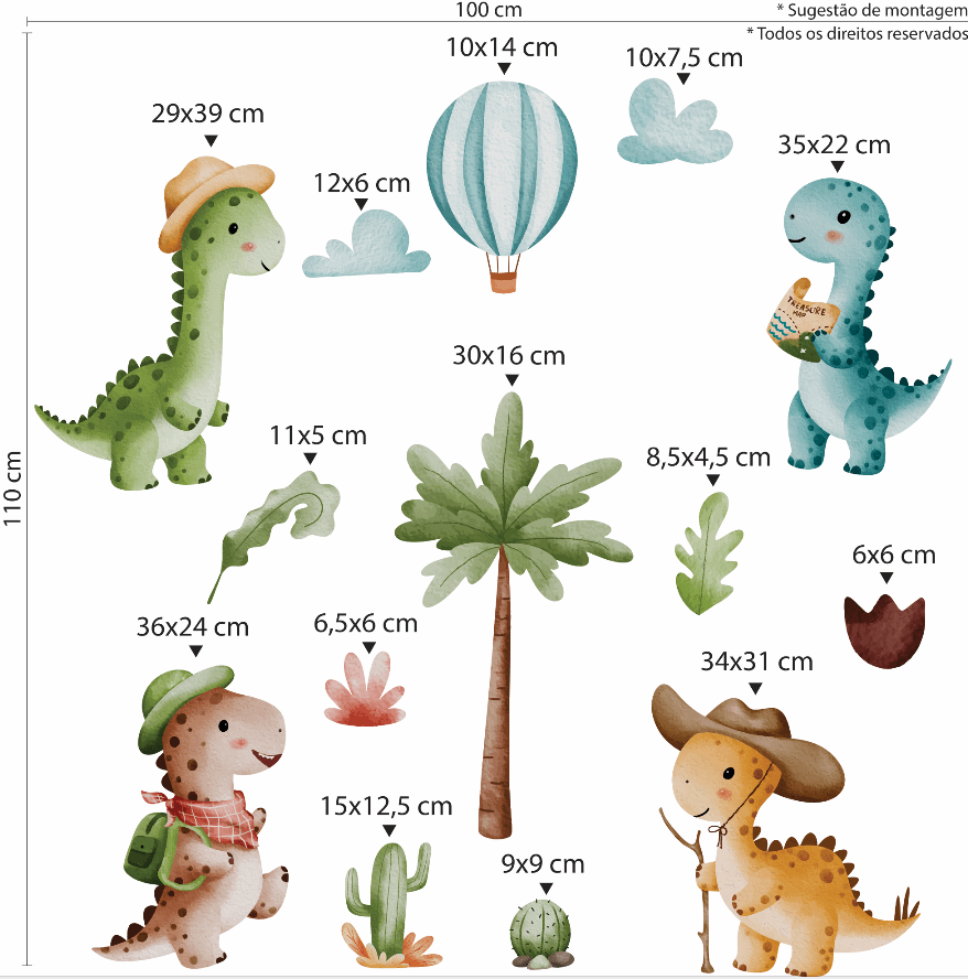 Adesivo de Parede Dinossauros Safari Grande Para Quarto Infantil 32un - Imagem 3