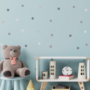Adesivo de Parede Quarto Infantil Bolinhas Tons de Cinza 82 Unidades