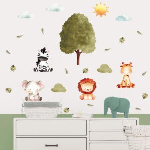 Adesivo de Parede Infantil Safari Aquarela 33 Peças