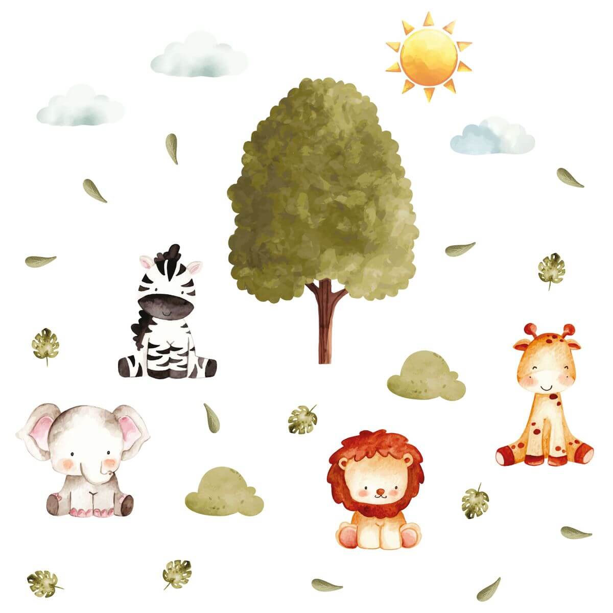 Adesivo de Parede Infantil Safari Aquarela 33 Peças - Imagem 2