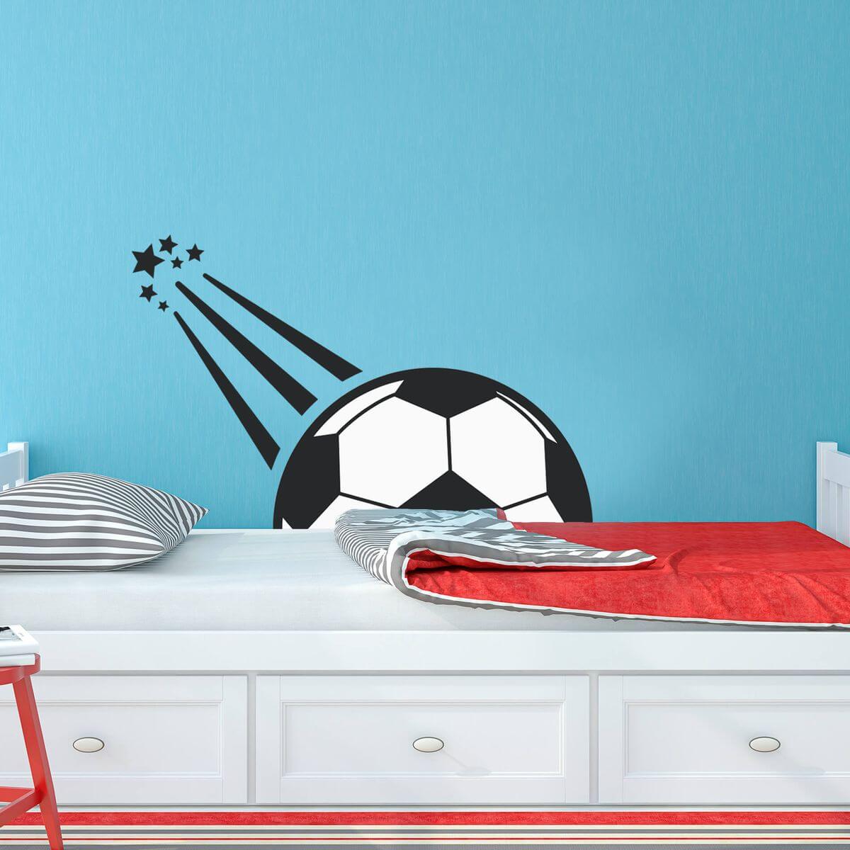 Adesivo de Parede Infantil Bola de Futebol Preto Branco e Azul Kit 10 Unidades 1m²
