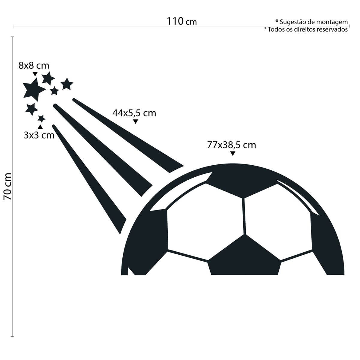 Adesivo de Parede Infantil Bola de Futebol Preto Branco e Azul Kit 10 Unidades 1m² - Imagem 3