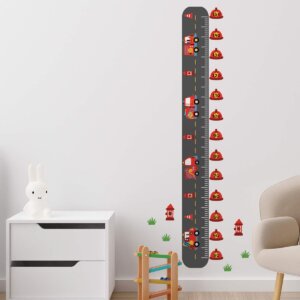 Adesivo de Parede Infantil Régua de Crescimento Carros Bombeiros Cinza 130x13cm