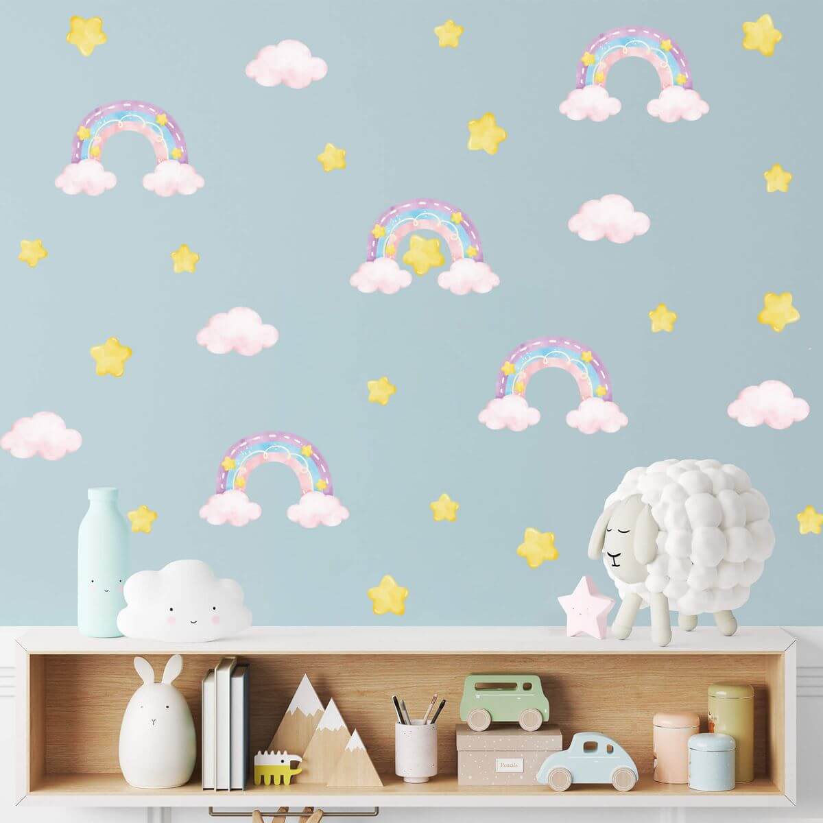Adesivo de Parede Quarto de Menina Arco-íris, Nuvens e Estrelas - Imagem 3